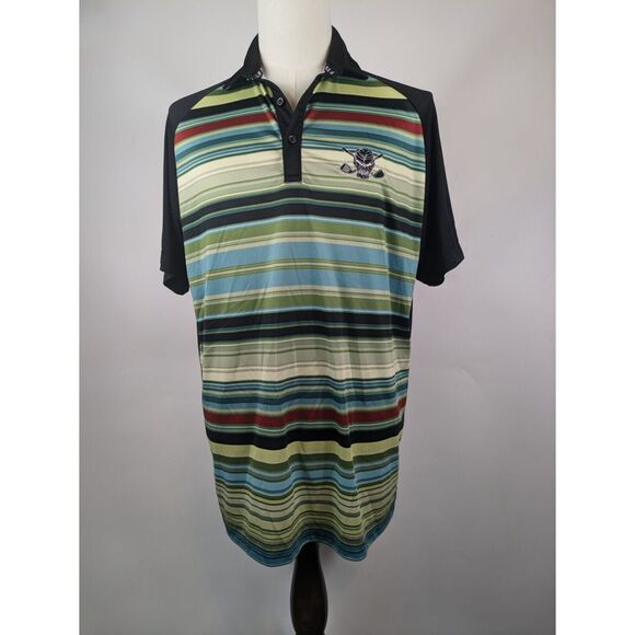 Tattoo Golf Mens XL Polo Shirt Performance Striped Black Retro ProCool Fabric - Picture 1 of 9